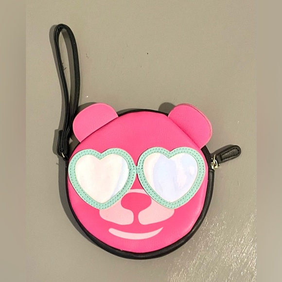 Betsey Johnson Wristlet Hot Pink Bear with heart glasses EUC - Picture 1 of 7